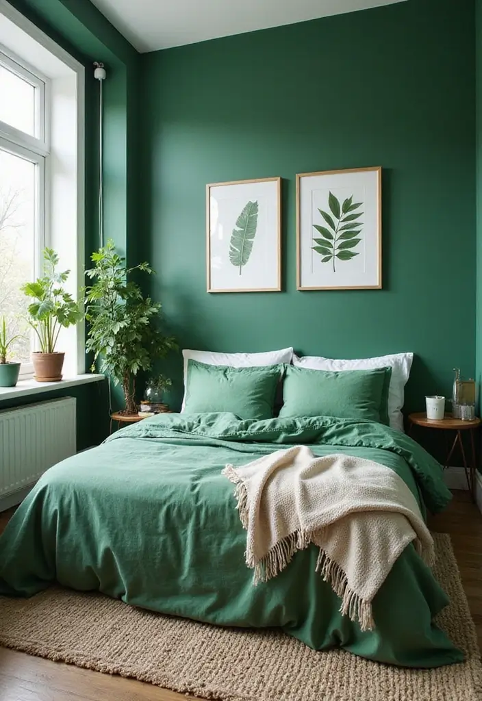25 Emerald Green Bedroom Ideas That Add Glam and Freshness - 4. Botanical Prints