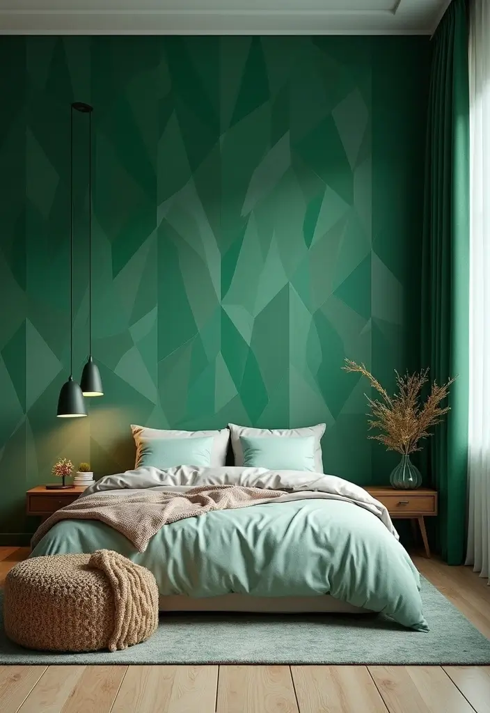 25 Emerald Green Bedroom Ideas That Add Glam and Freshness - 8. Paint and Patterns