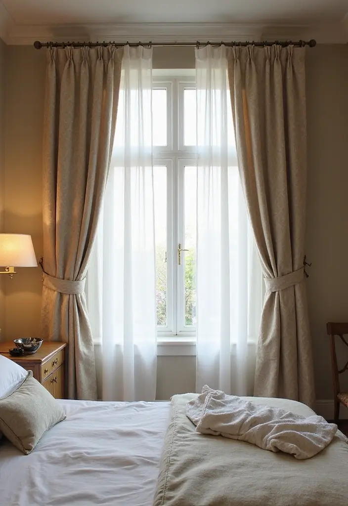 25 Female Bedroom Ideas Classy That Feel Elegant & Stylish - 19. Layered Window Treatments