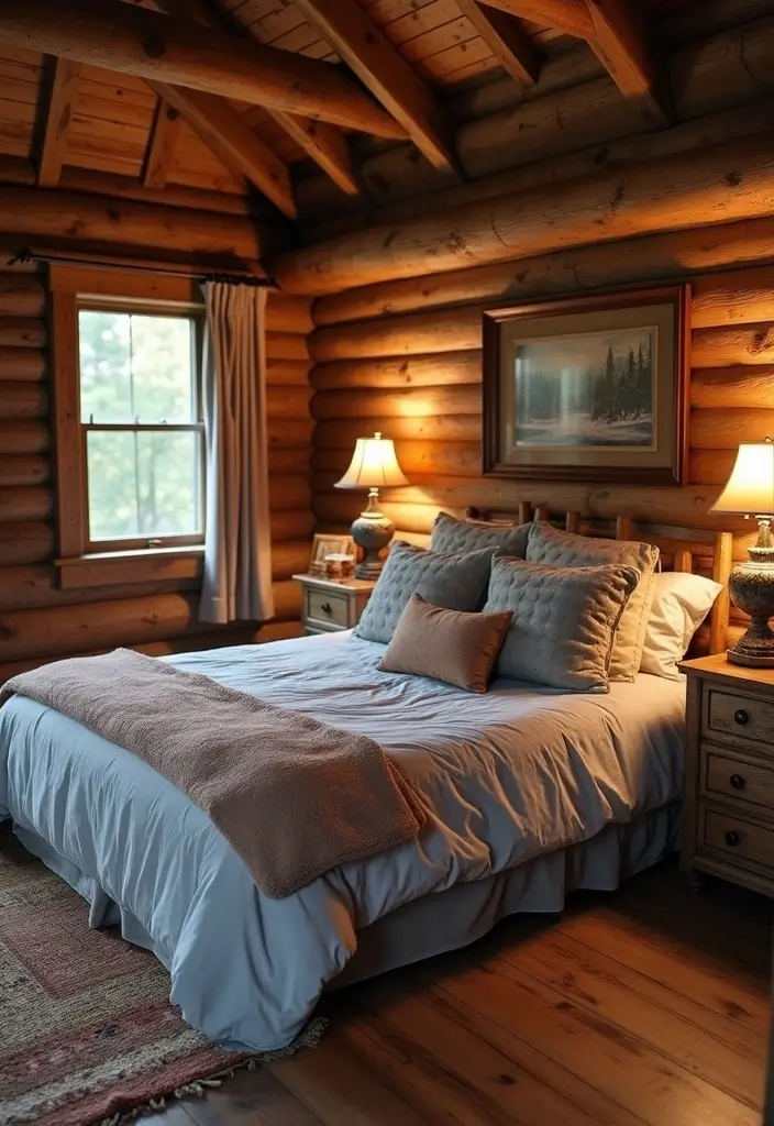 25 Gray Comforter Bedroom Ideas That Feel Calm & Neutral - 13. Cozy Cabin Retreat