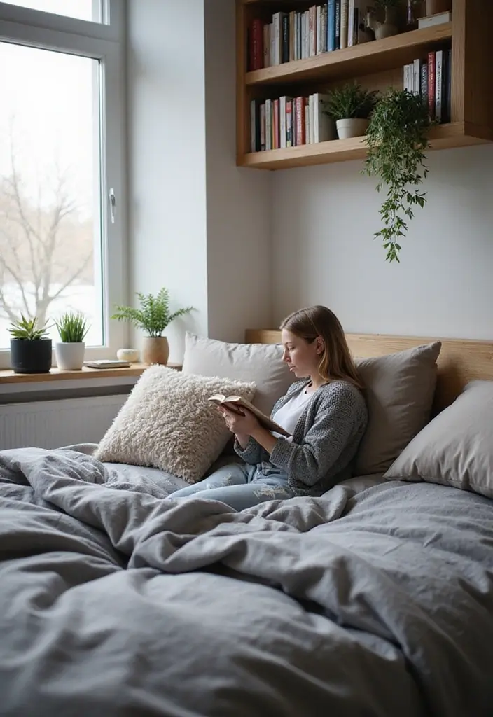 25 Gray Comforter Bedroom Ideas That Feel Calm & Neutral - 21. Cozy Reading Nook