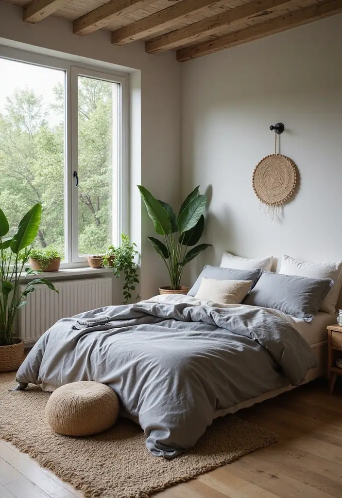 25 Gray Comforter Bedroom Ideas That Feel Calm & Neutral - 5. Nature-Inspired Retreat