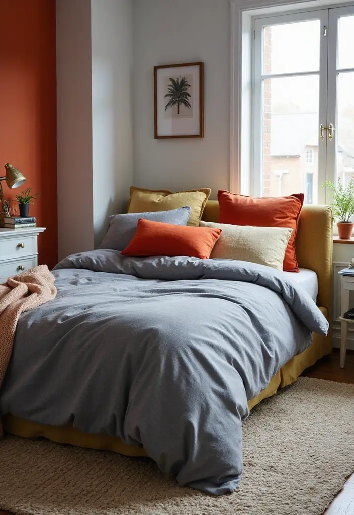 25 Gray Comforter Bedroom Ideas That Feel Calm & Neutral - 6. Bold Accents