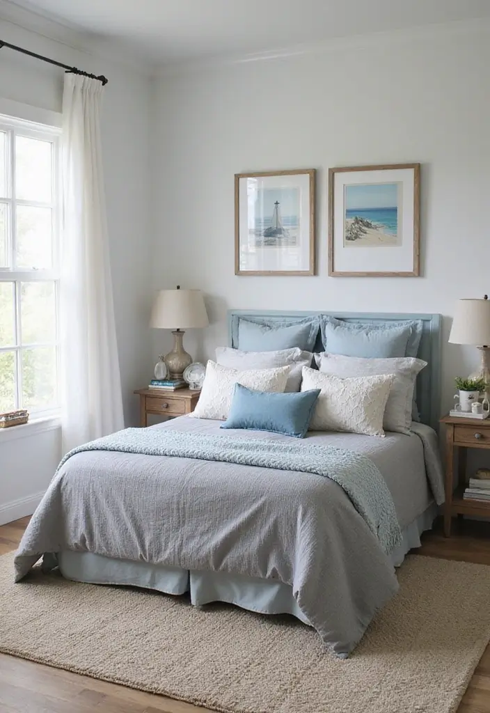 25 Gray Comforter Bedroom Ideas That Feel Calm & Neutral - 8. Coastal Vibes