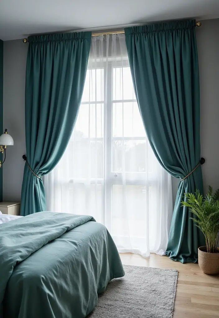 25 Grey and Teal Bedroom Ideas That Feel Balanced and Modern - 15. Elegant Curtains