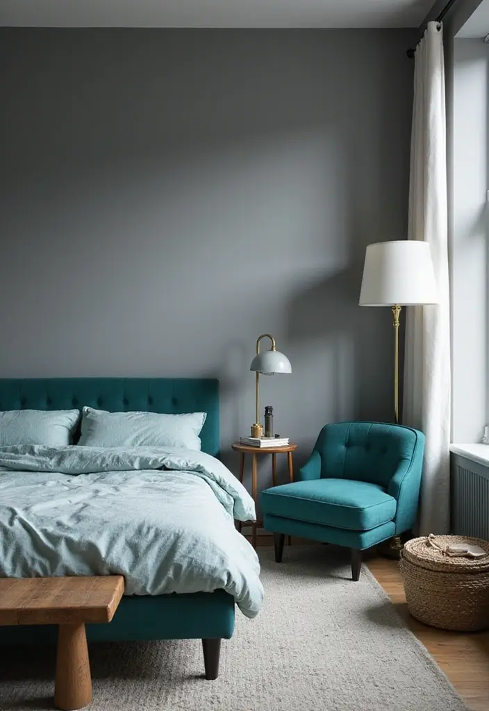 25 Grey and Teal Bedroom Ideas That Feel Balanced and Modern - 18. Incorporating Teal in Furniture