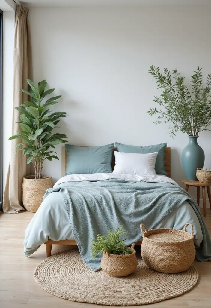 25 Grey and Teal Bedroom Ideas That Feel Balanced and Modern - 20. Natural Elements