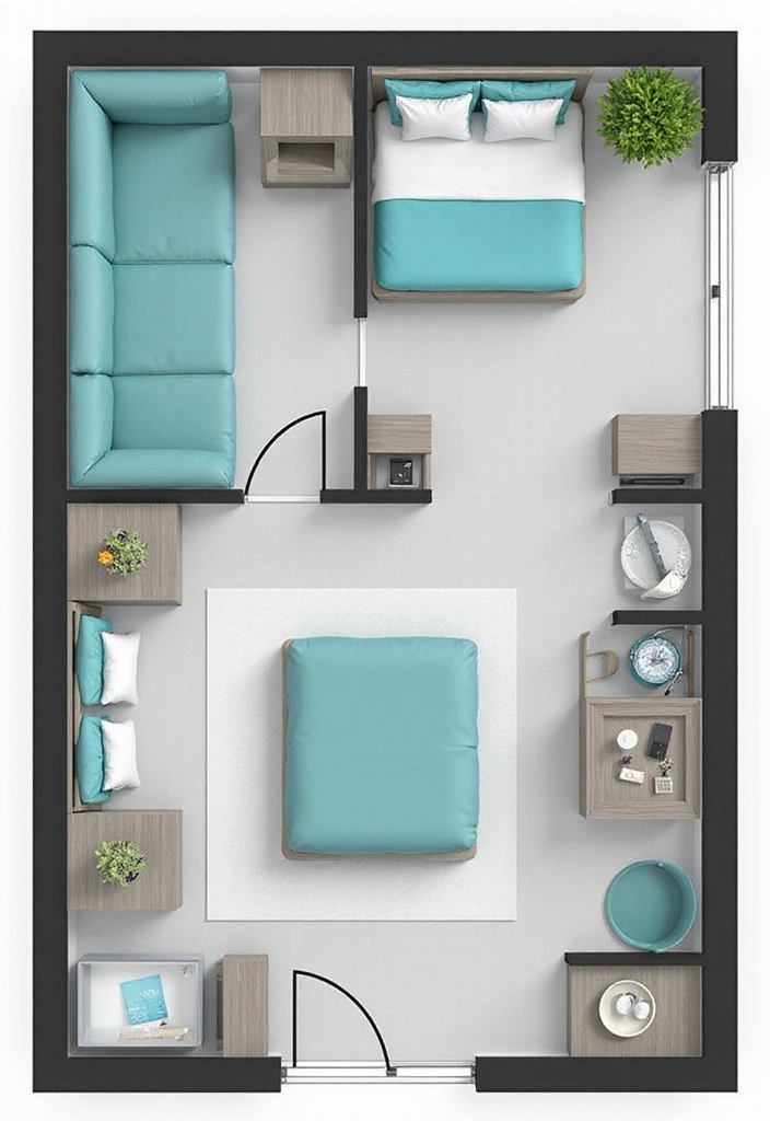 25 Grey and Teal Bedroom Ideas That Feel Balanced and Modern - 21. Functional Layout