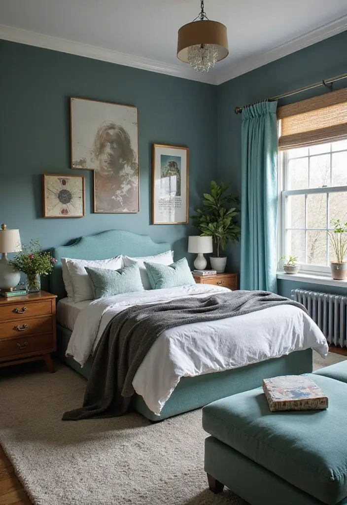 25 Grey and Teal Bedroom Ideas That Feel Balanced and Modern - 22. Eclectic Mix