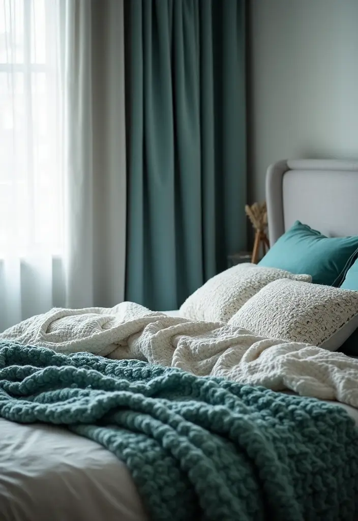 25 Grey and Teal Bedroom Ideas That Feel Balanced and Modern - 4. Soft Textures and Layering