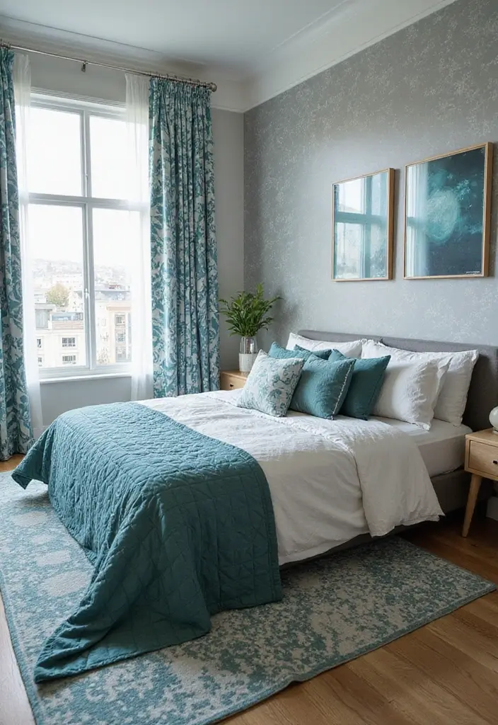 25 Grey and Teal Bedroom Ideas That Feel Balanced and Modern - 6. Mixing Patterns