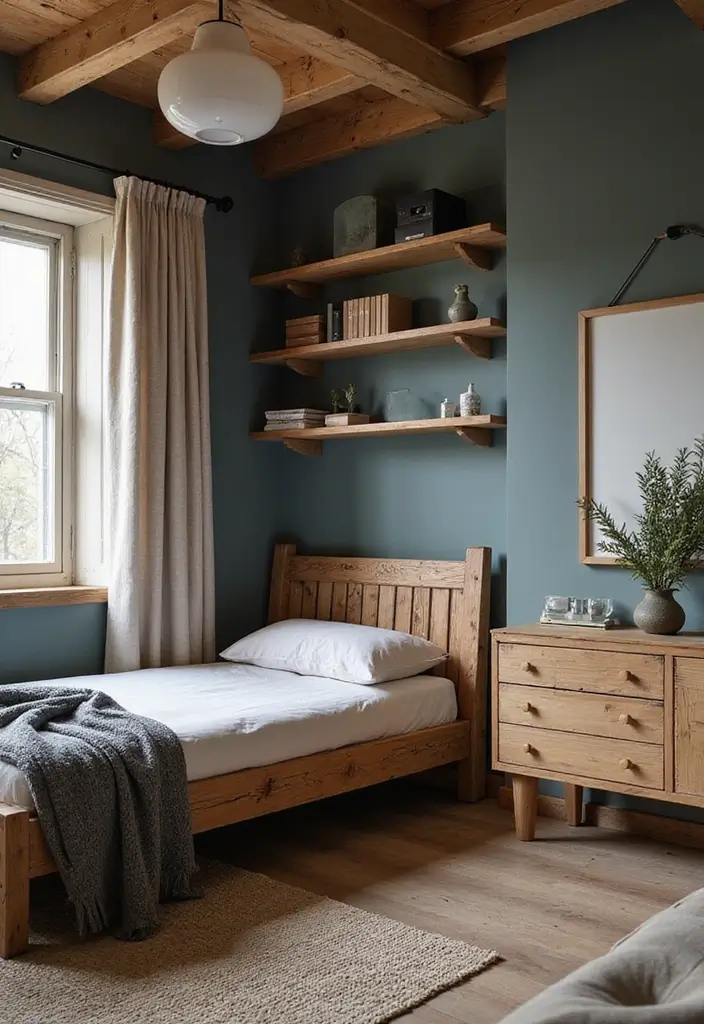 25 Grey and Teal Bedroom Ideas That Feel Balanced and Modern - 7. Incorporating Wood Elements