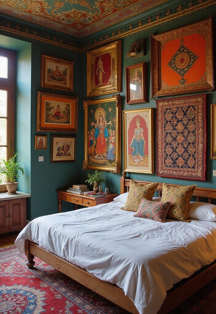 25 Indian Bedroom Decor Ideas That Blend Tradition & Style - 3. Vibrant Wall Art