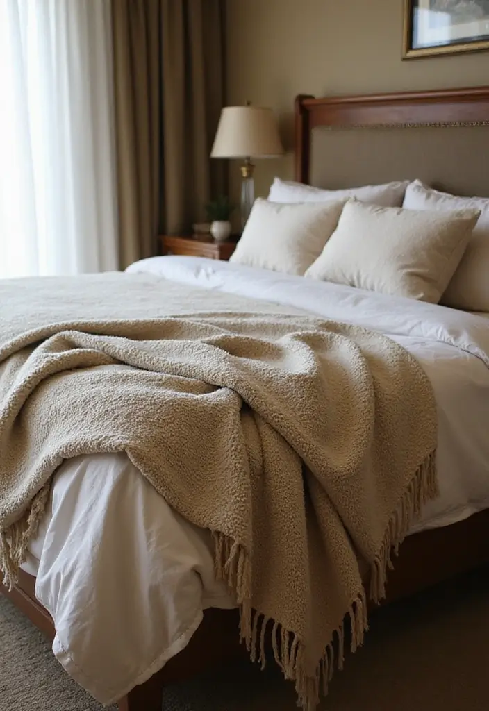 25 King Size Bedroom Ideas That Exude Luxury - 17. Luxurious Throw Blankets