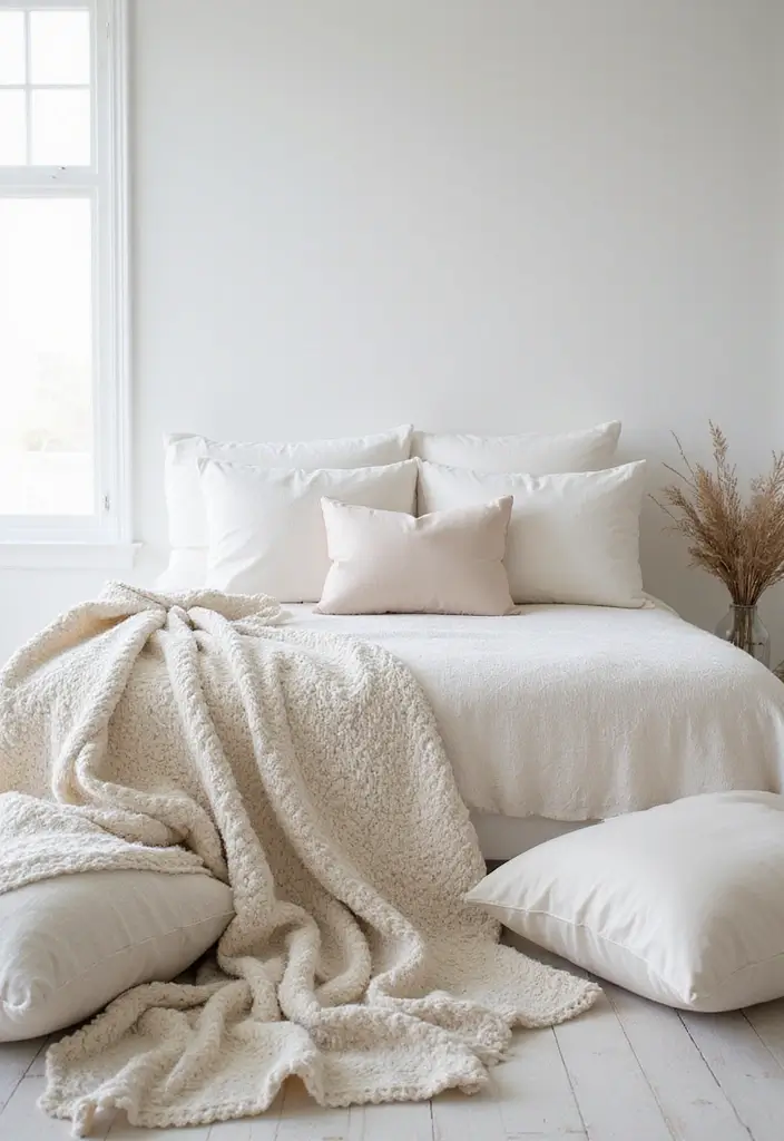 25 Off White Bedroom Ideas That Feel Light, Elegant & Airy - 3. Elegant Textiles