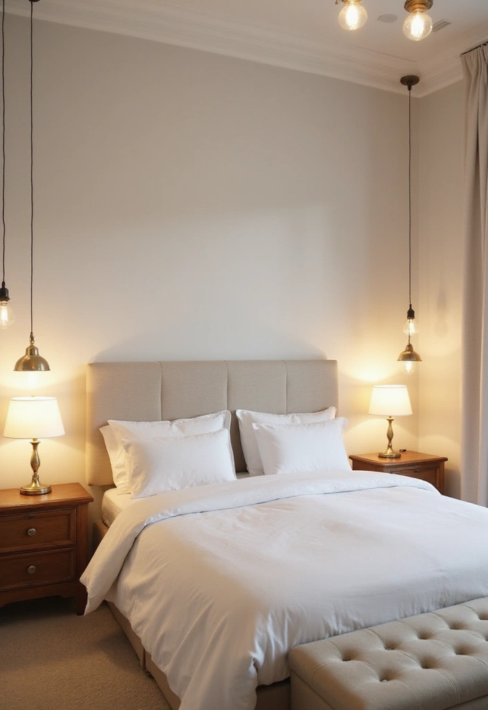 25 Off White Bedroom Ideas That Feel Light, Elegant & Airy - 5. Light Fixtures to Set the Mood