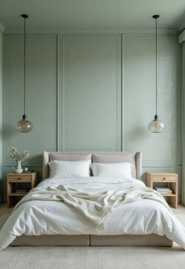 25 Sage Green Bedroom Ideas That Are Peaceful and Elegant - 18. Stunning Sage Green Wallpaper