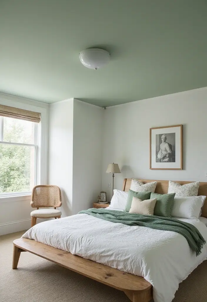25 Sage Green Bedroom Ideas That Are Peaceful and Elegant - 19. Stylish Ceiling Design