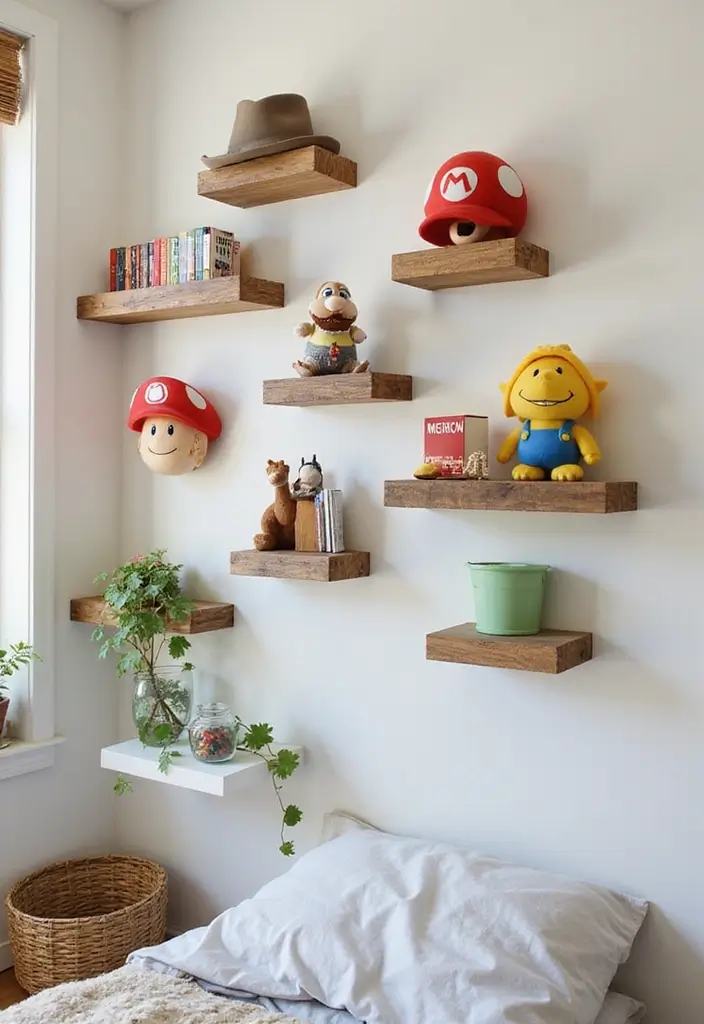 25 Super Mario Bedroom Ideas That Bring Nostalgia & Fun - 14. Mario-Themed Wall Shelves