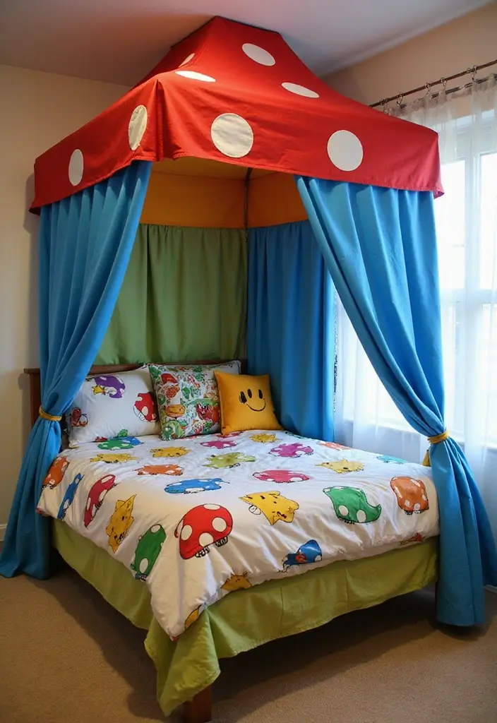 25 Super Mario Bedroom Ideas That Bring Nostalgia & Fun - 16. Super Mario Bed Canopy