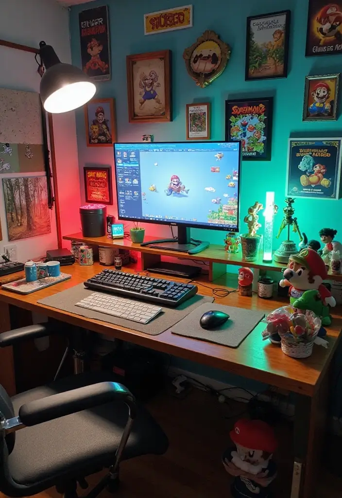 25 Super Mario Bedroom Ideas That Bring Nostalgia & Fun - 25. Mario-Inspired Desk Setup
