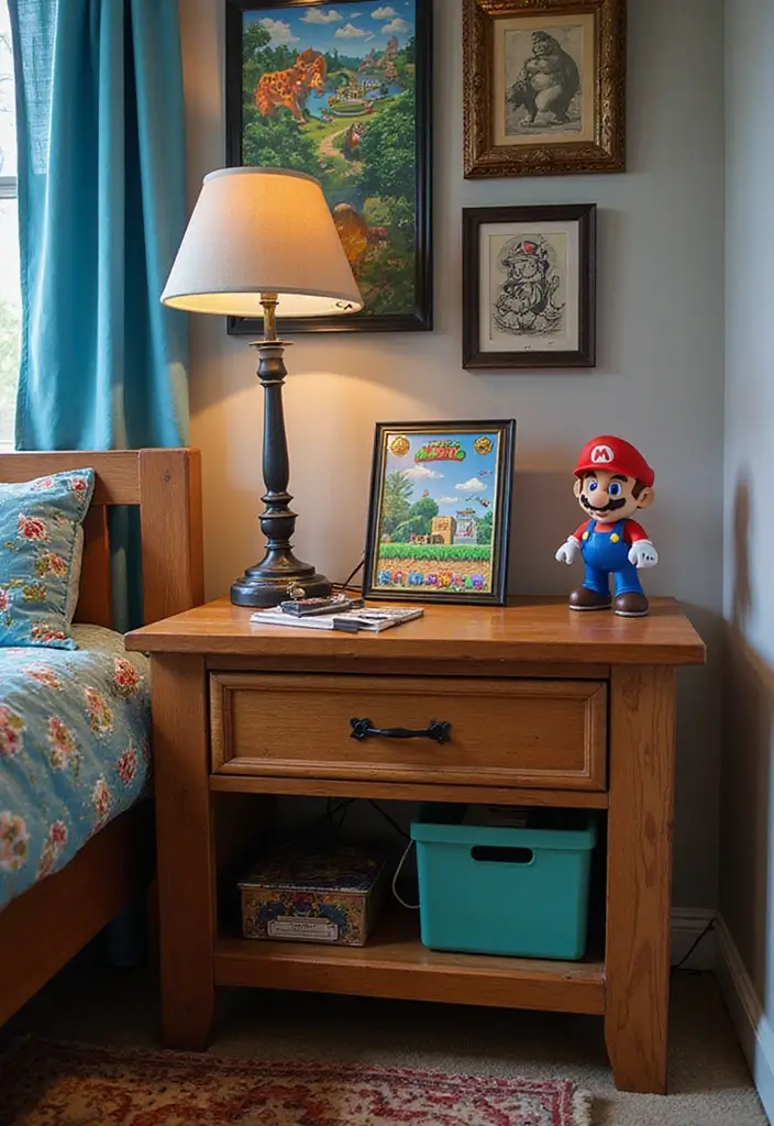 25 Super Mario Bedroom Ideas That Bring Nostalgia & Fun - 3. Retro Gaming Nightstand
