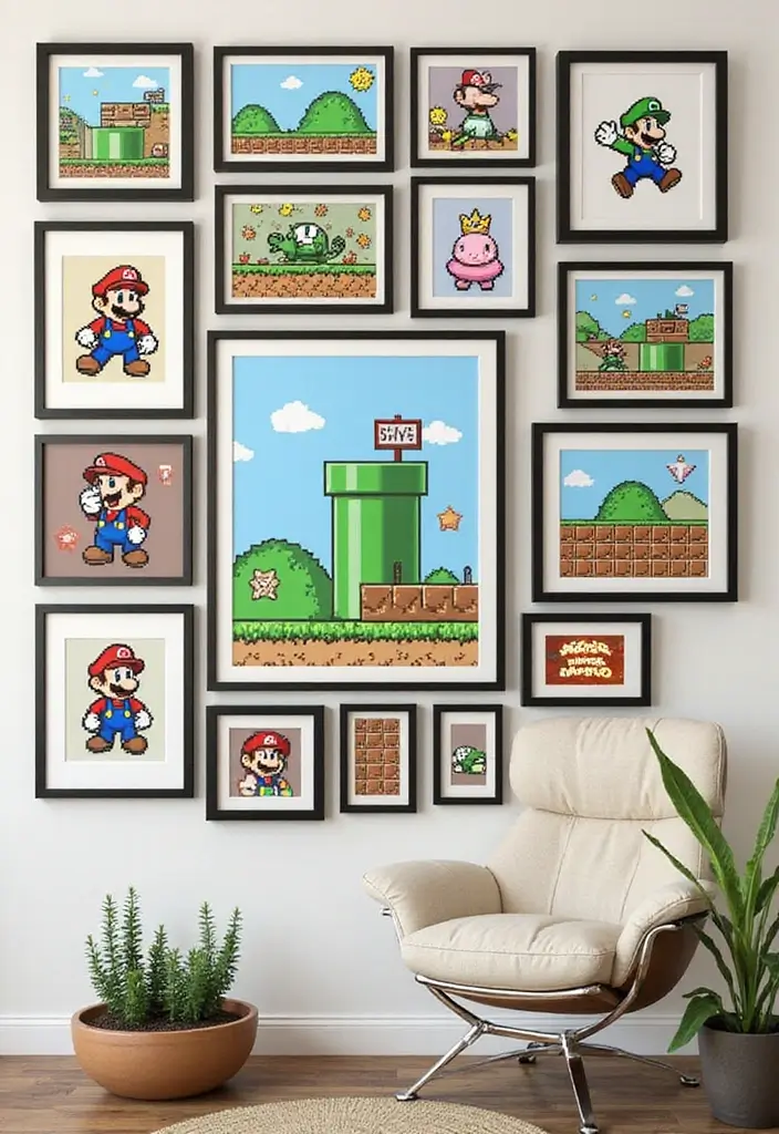 25 Super Mario Bedroom Ideas That Bring Nostalgia & Fun - 4. Pixel Art Wall Gallery