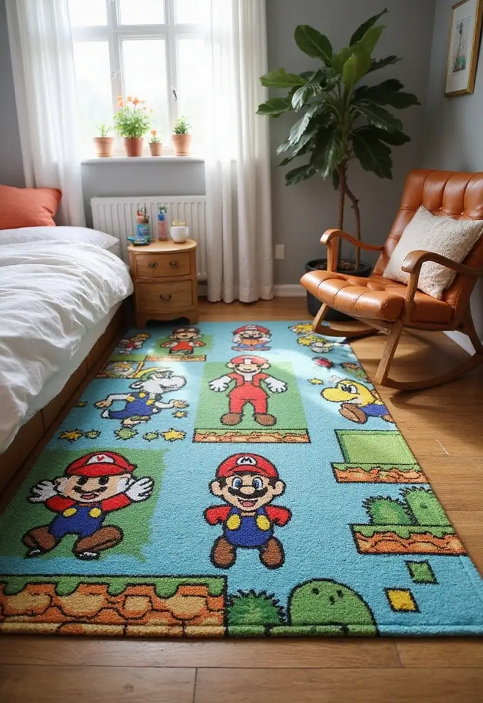 25 Super Mario Bedroom Ideas That Bring Nostalgia & Fun - 5. Themed Area Rugs