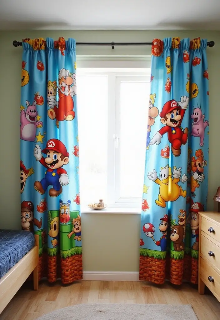 25 Super Mario Bedroom Ideas That Bring Nostalgia & Fun - 8. Mario-Themed Curtains