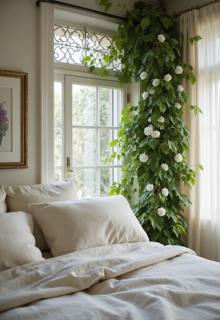 25 Vines in Bedroom Ideas That Bring Nature Indoors - 10. Jasmine Climbing on a Lattice