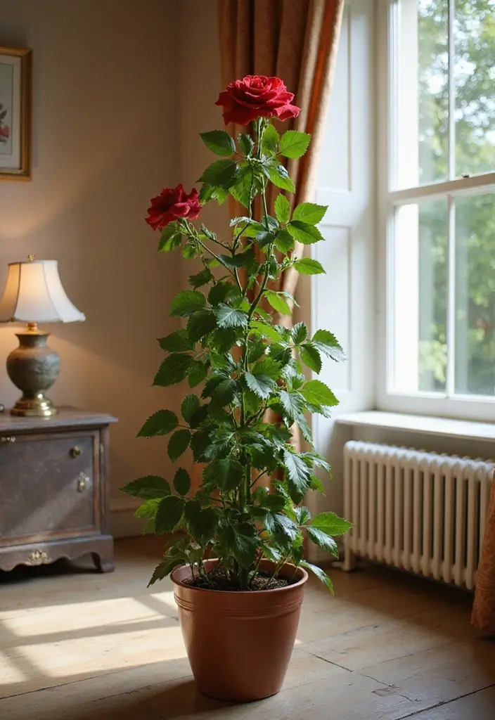 25 Vines in Bedroom Ideas That Bring Nature Indoors - 13. Climbing Roses in a Planter