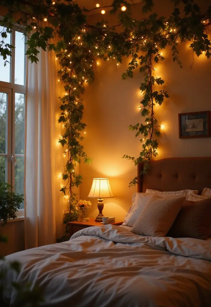 25 Vines in Bedroom Ideas That Bring Nature Indoors - 16. Indoor Vines with Fairy Lights