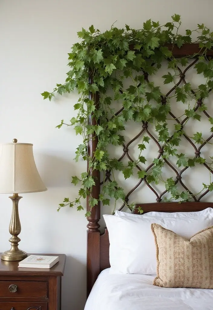 25 Vines in Bedroom Ideas That Bring Nature Indoors - 2. Ivy on a Wall Trellis
