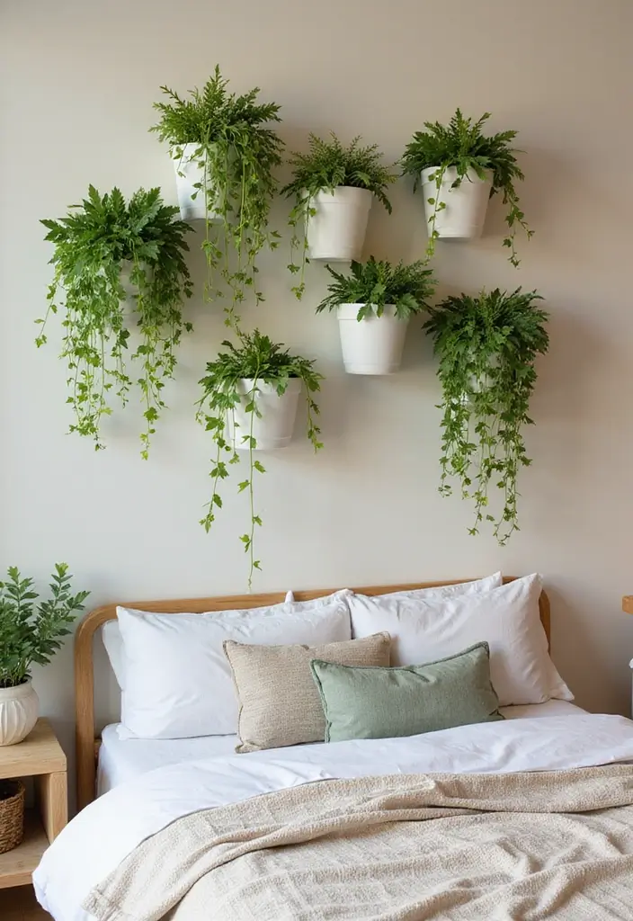 25 Vines in Bedroom Ideas That Bring Nature Indoors - 21. Wall-Mounted Vines in Unique Pots