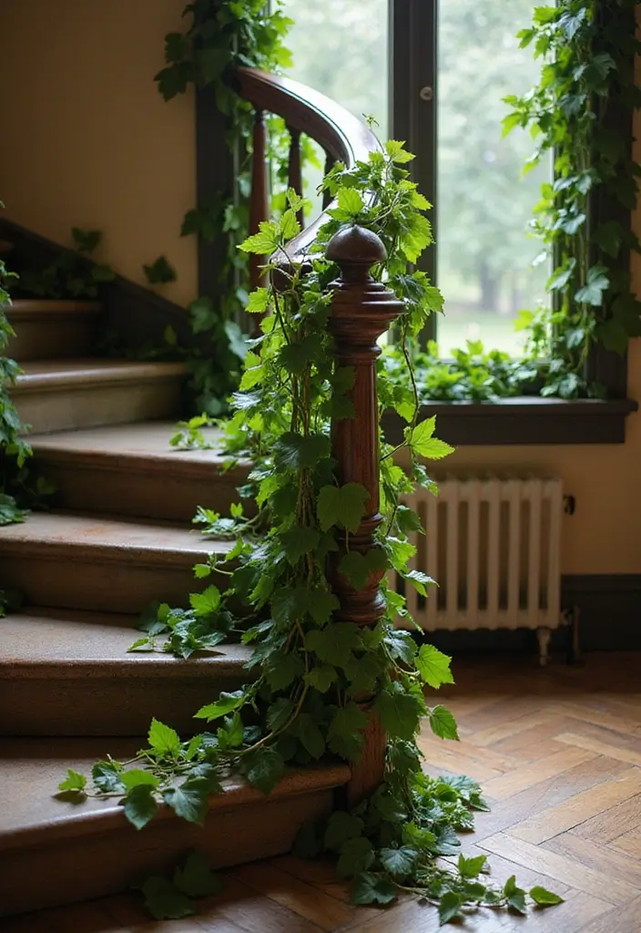 25 Vines in Bedroom Ideas That Bring Nature Indoors - 22. Spiral Vines Around Stair Railings