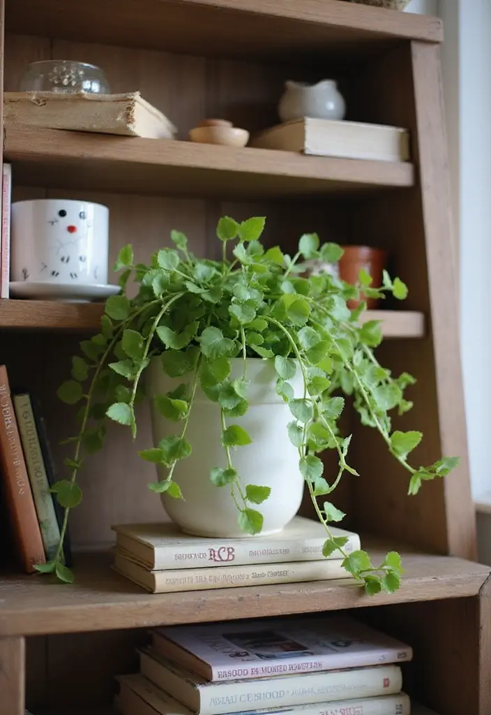 25 Vines in Bedroom Ideas That Bring Nature Indoors - 3. String of Hearts on Shelves