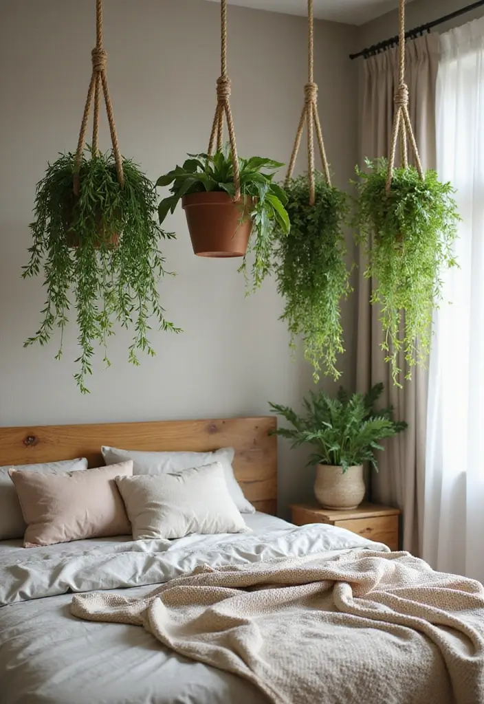 25 Vines in Bedroom Ideas That Bring Nature Indoors - 6. Basic Ropes for Natural Hangings