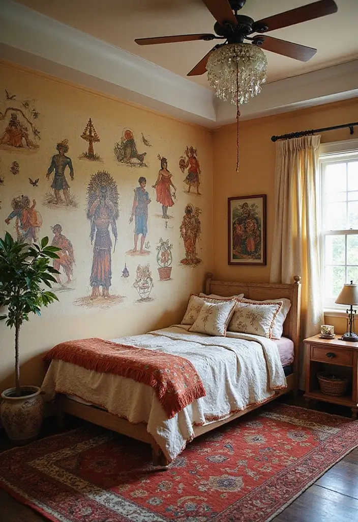 25 Wall Sketches Ideas Bedroom That Add Artistic Touch - 17. Cultural Sketches