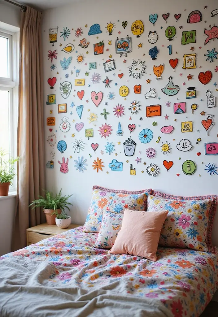 25 Wall Sketches Ideas Bedroom That Add Artistic Touch - 22. Colorful Doodles