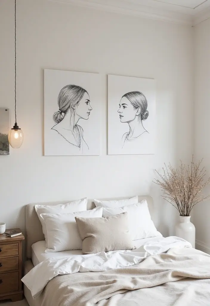 25 Wall Sketches Ideas Bedroom That Add Artistic Touch - 6. Minimalist Portraits