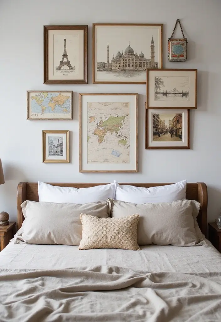 25 Wall Sketches Ideas Bedroom That Add Artistic Touch - 7. Travel-Inspired Sketches