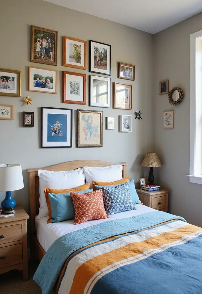 27 Boys Bedroom Ideas Small Space That Feel Cool & Functional - 18. Create a Family Photo Wall