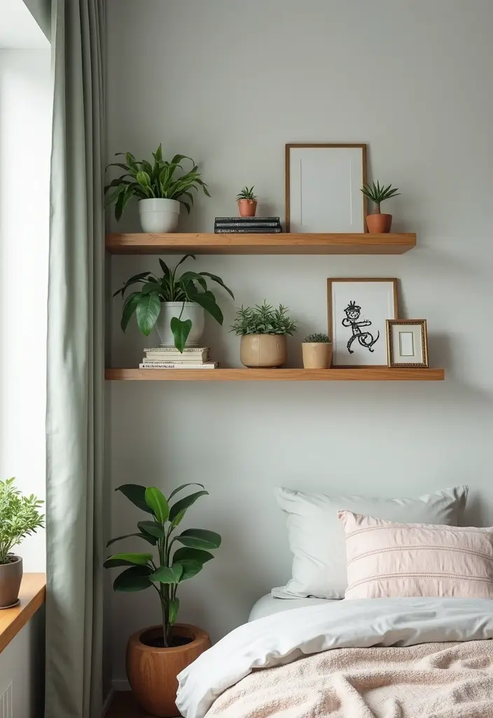 29 Bedroom Corner Ideas Cozy Nook Designs You’ll Love Curling Up In - 16. Floating Shelf Display