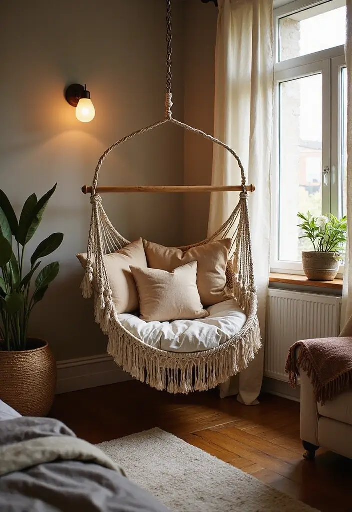 29 Bedroom Corner Ideas Cozy Nook Designs You’ll Love Curling Up In - 20. Indoor Hammock Nook