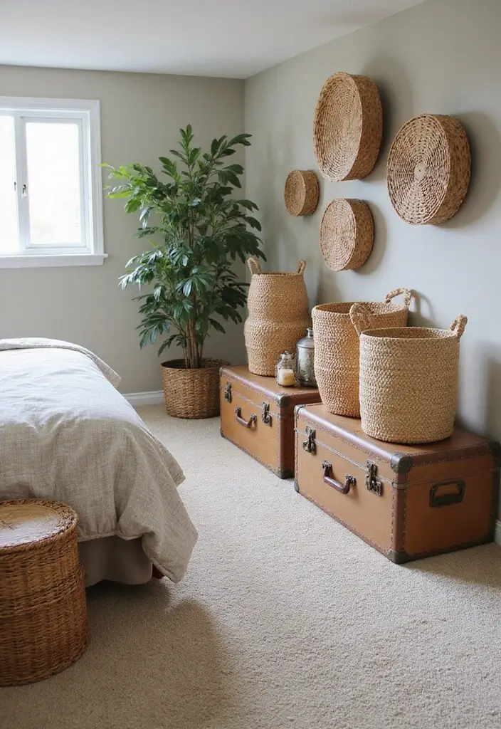 30 Basement Bedroom Ideas on a Budget That Look Expensive - 12. Use Decorative Storage Solutions