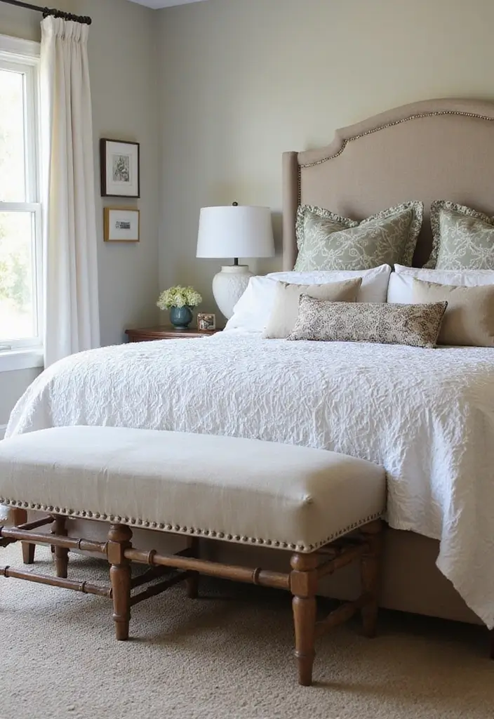 30 Bedroom Chair Ideas for a Luxe & Relaxing Master Suite - 13. Bench Seating