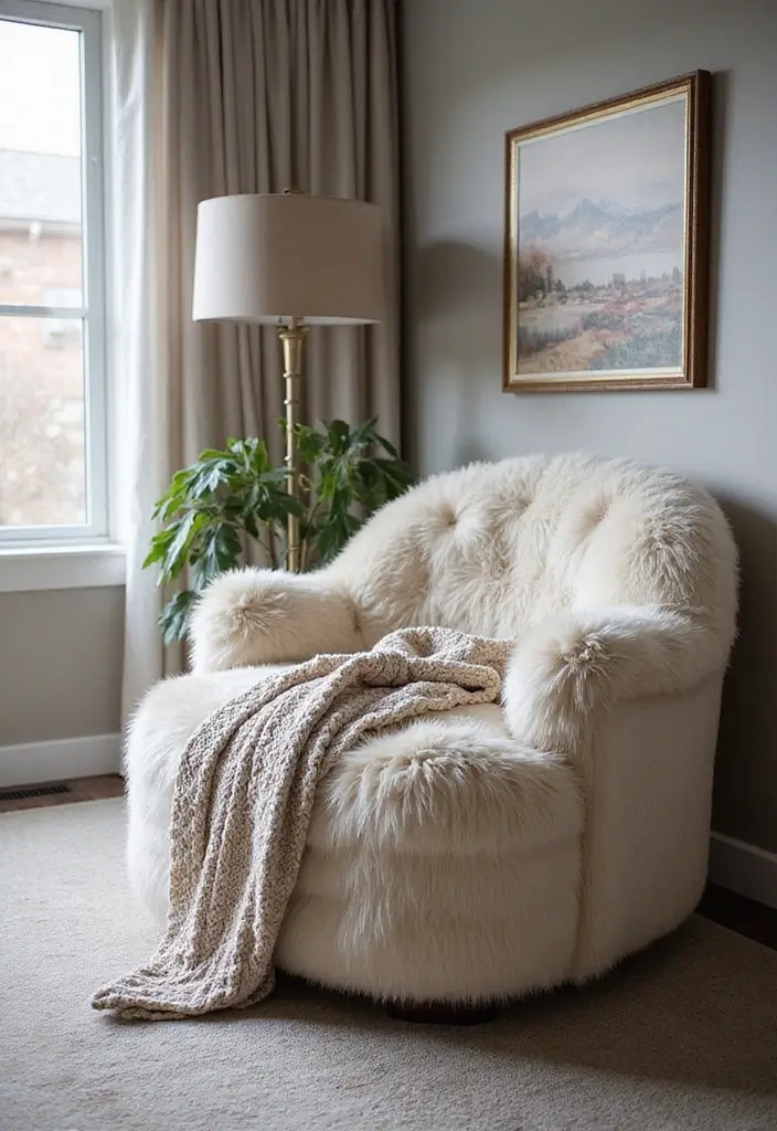 30 Bedroom Chair Ideas for a Luxe & Relaxing Master Suite - 16. Faux Fur Chairs