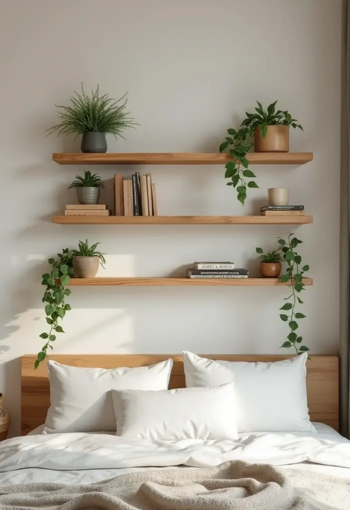 30 Bedroom Decor Ideas DIY That Instantly Upgrade Your Space - 10. Natural Wood Shelves