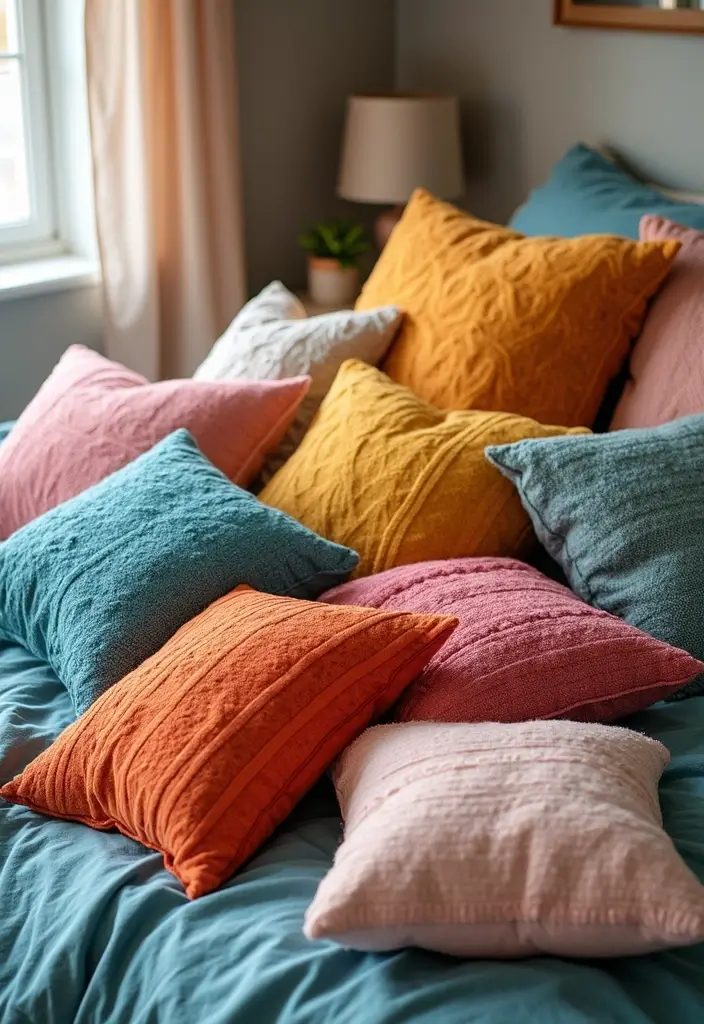 30 Bedroom Decor Ideas DIY That Instantly Upgrade Your Space - 15. Colorful Throw Pillows