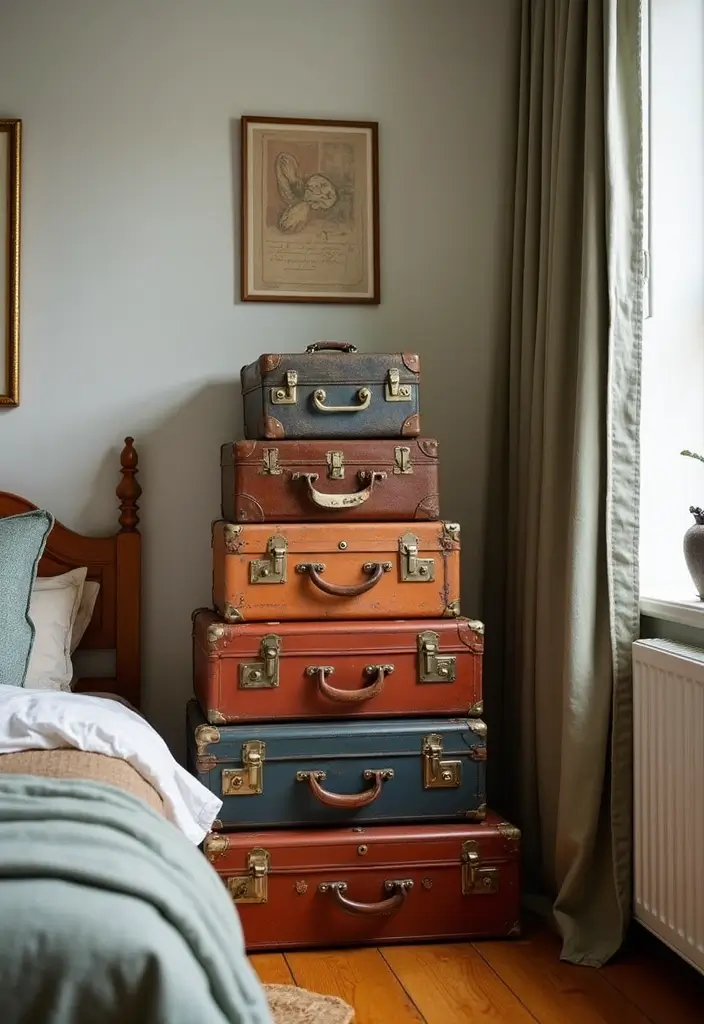 30 Bedroom Decor Ideas DIY That Instantly Upgrade Your Space - 26. Upcycled Vintage Suitcases